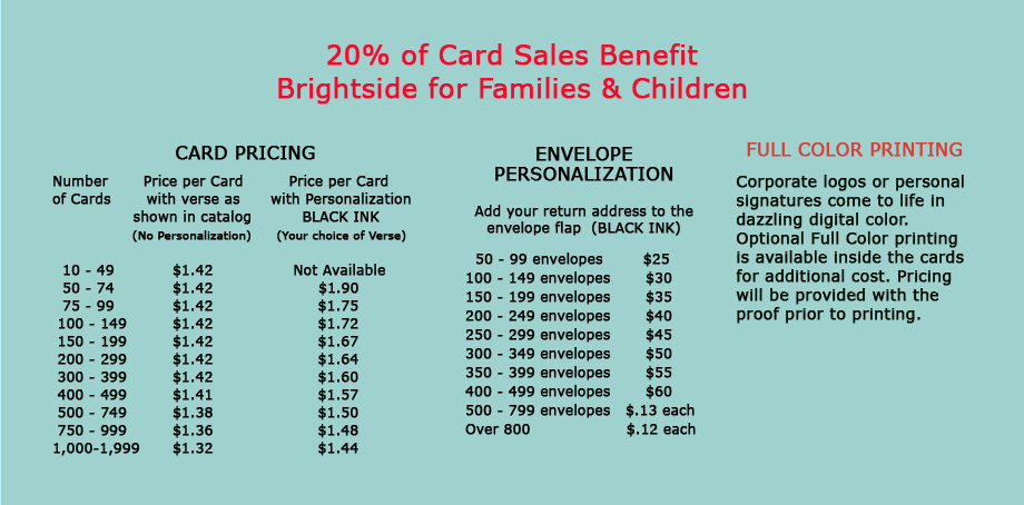 Pricing chart for Baystate Children's Hospital Holiday Cards