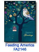 Sparkly Owl charity holiday card supporting Feeding America