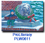 Library Lion charity Christmas card supporting ProLiteracy