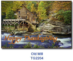 Old Mill Thanksgiving card supporting Feeding America