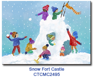 Snow Fort Castle Holiday card supporting Connecticut Children's 