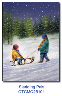 Sledding Pals charity Holiday Card Supporting Connecticut Children's 