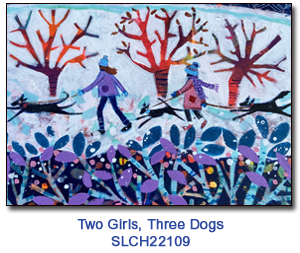 Two Girls, Three Dogs charity Christmas card supporting St. Louis Children's Hospital